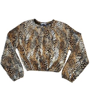 Zara women's animal print long-sleeved crew neck crop top size Small
